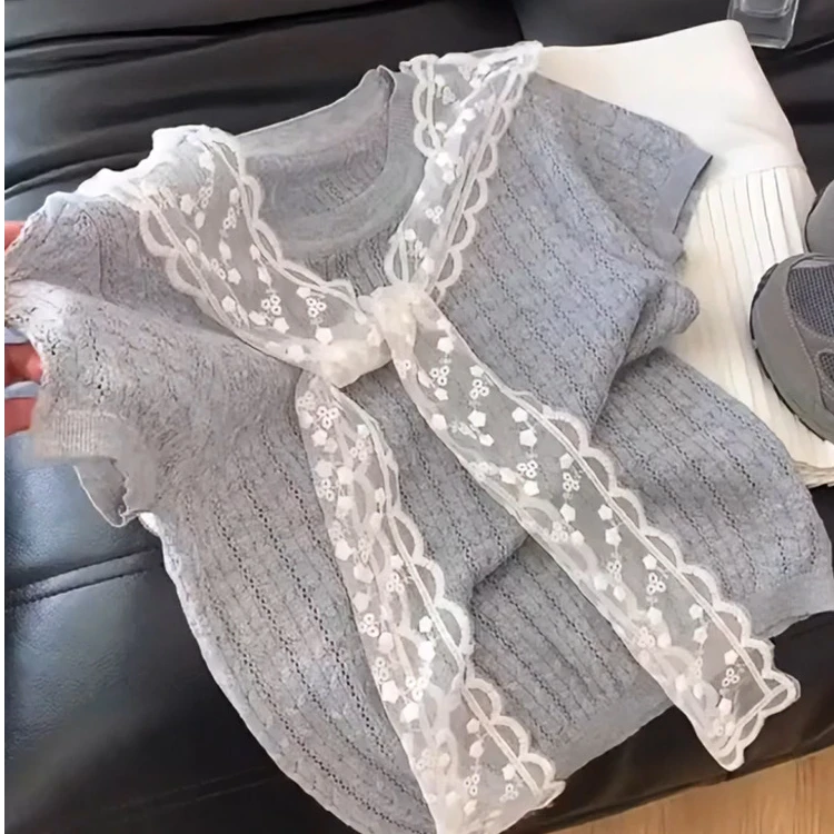 纯色出游韩系复古披肩叠穿灰色短袖T恤女夏新款减龄设计感上衣