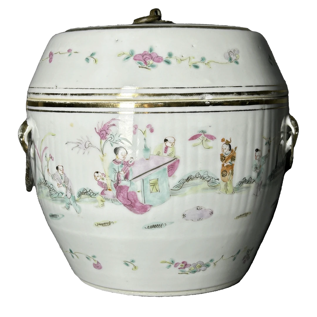 25025010x粉彩婴戏纹粥罐