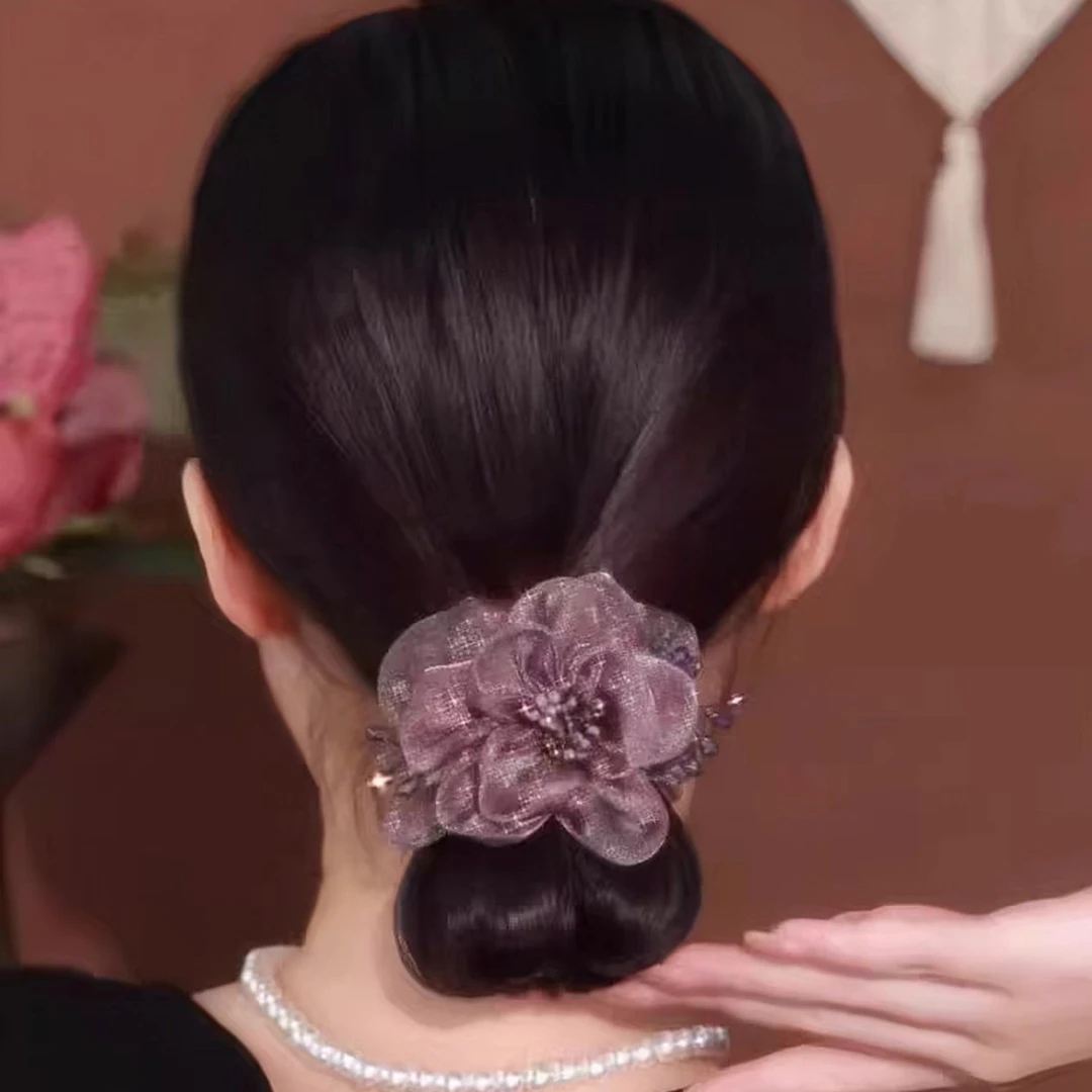 爆款繁花减龄水晶大肠欧根花朵发圈女士25新款气质轻奢时尚花头绳