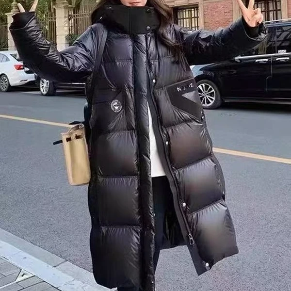 冬季休闲百搭高级感加厚保暖长款连帽羽绒服H2716