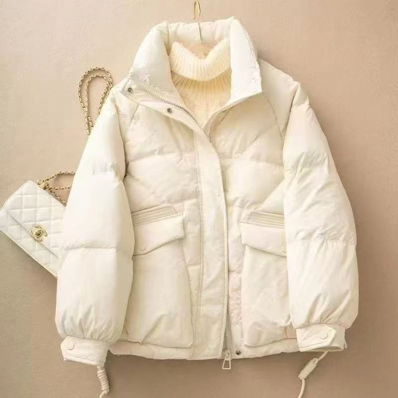 910女士新款时尚百搭大口袋立领棉服