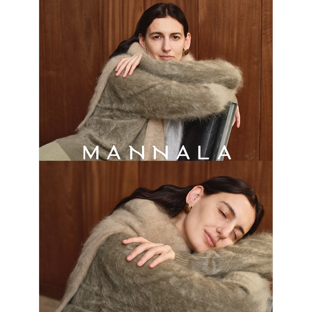 MANNALA丨“绵冬”罕山白绒du家定纺100羊绒双拉链开衫毛衣 Q4616