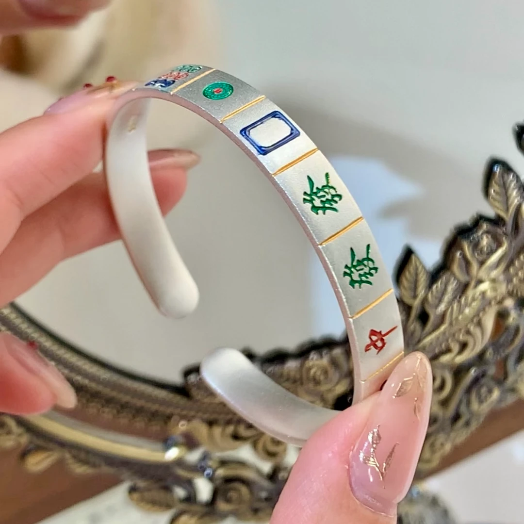 足银珐琅手镯 燕归yangui“灵运手镯”麻将款式足银999.9 手镯