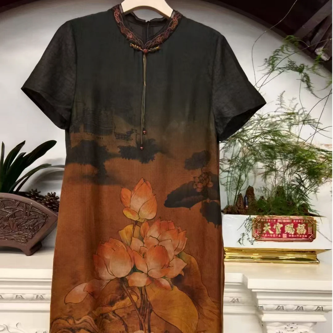 CHEN HENG 太阳 香云纱连衣裙2025新款夏季女轻奢桑蚕丝