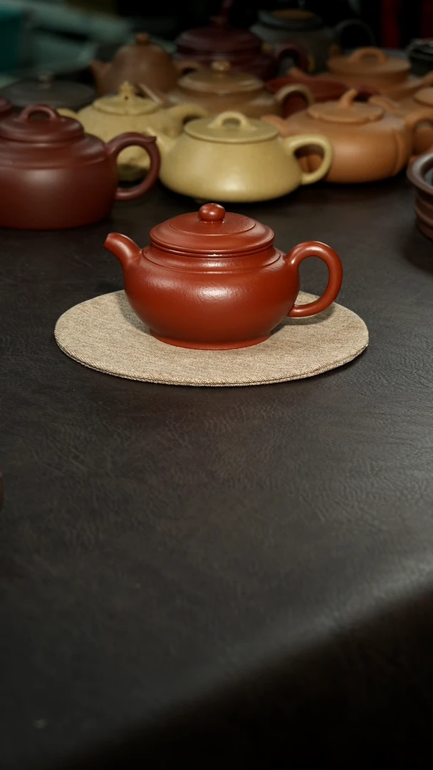 茶壶紫砂12锦鼓壶，汪达明全手工，朱泥大红袍，260cc