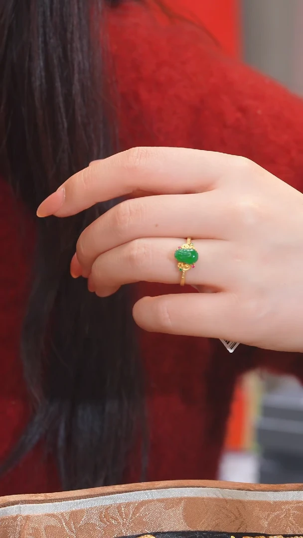 【闪购商品】翡翠戒指18K金镶嵌多样性发@@P8574