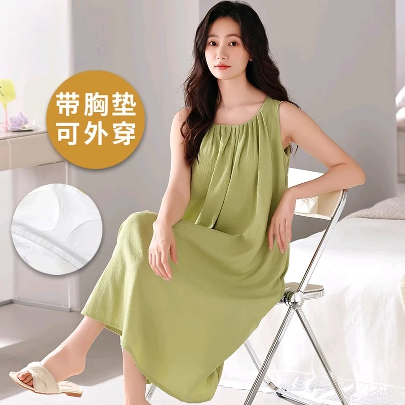 2025新款带胸垫睡裙女夏季云朵棉吊带网红风可外穿韩范家居服女
