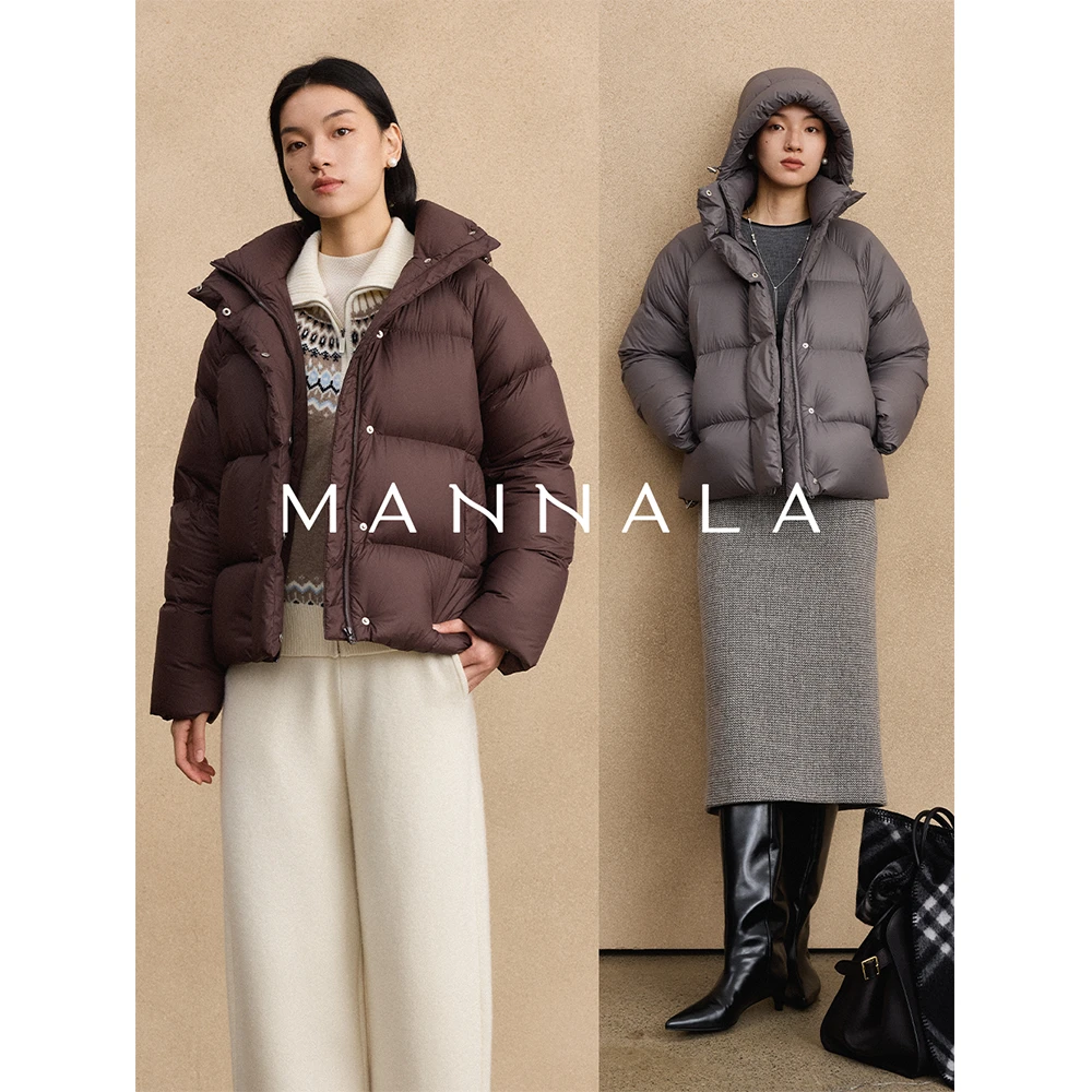 MANNALA丨“吐司包”白金霍尔多巴吉白鹅插肩连帽短款羽绒服Q6385