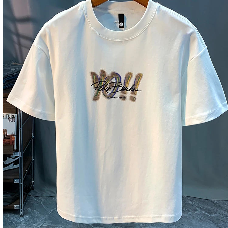 利尼科比利2025年夏季薄款短袖T恤男重磅潮流印花体恤衫休闲上衣