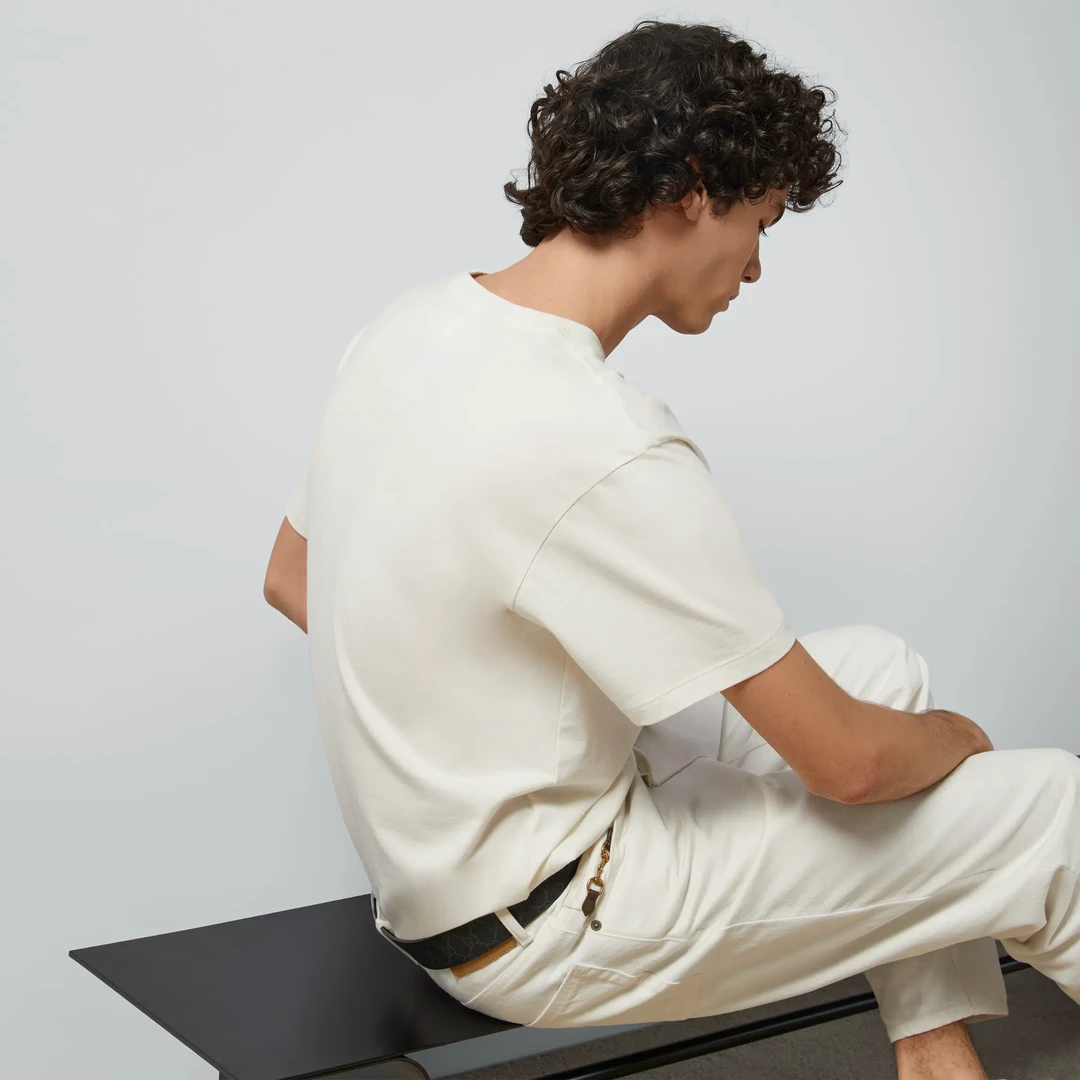 超大字母Logo造型腰带印花做旧风格T恤男女款 轻奢圆领半袖m