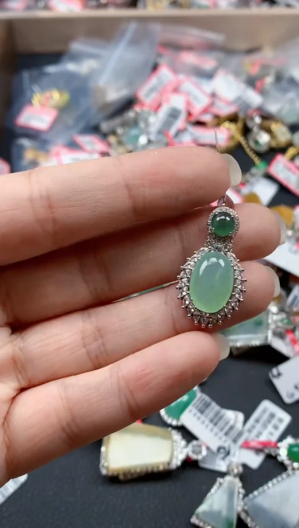 银S925镶嵌戒指翡翠天然A货缅甸翡翠