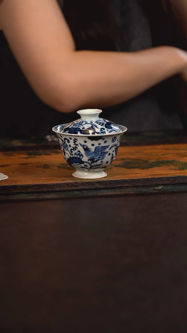 活动价赏君慕元鸳鸯戏水高脚盖碗