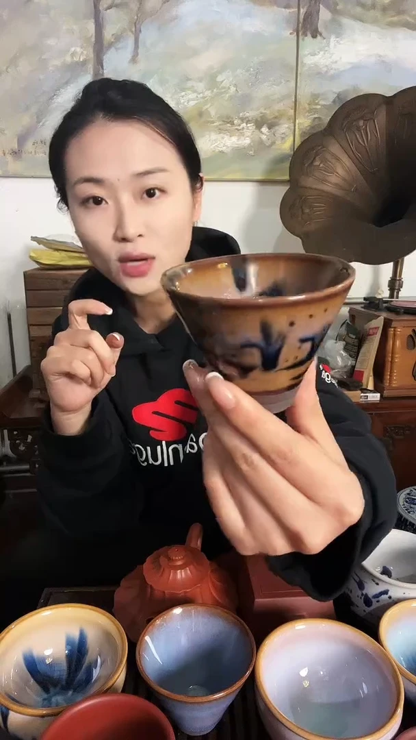 茶杯紫砂山水画 斗笠盏