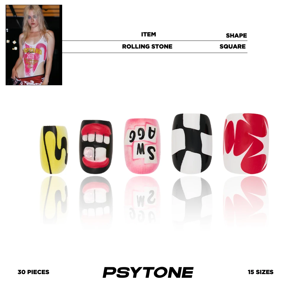 幻调滚石ROLLINGSTONE|立体个性短款穿戴甲指甲贴红色