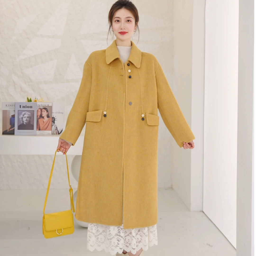 爱居兔25年秋冬山系厚款直下摆长款双面呢大衣EWDSD4Q775A