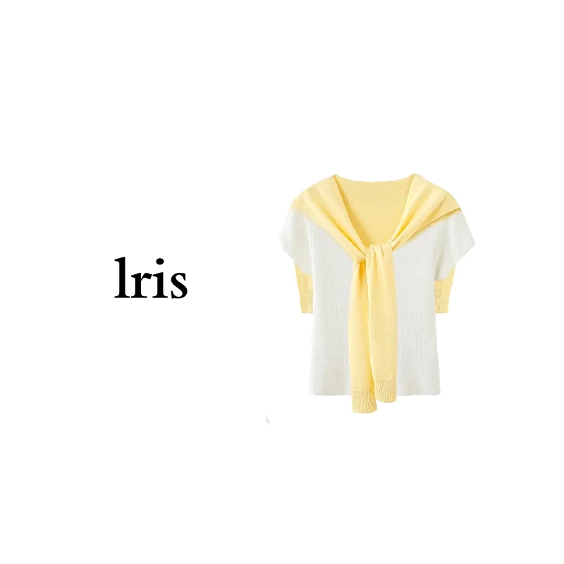 LRIS 气质显瘦简约百搭刺绣披肩款式针织短袖-2269