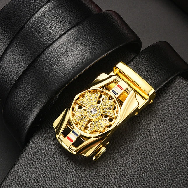 网红时来运转皮带男真皮自动扣腰带男高档商务百搭无夹层时尚裤带