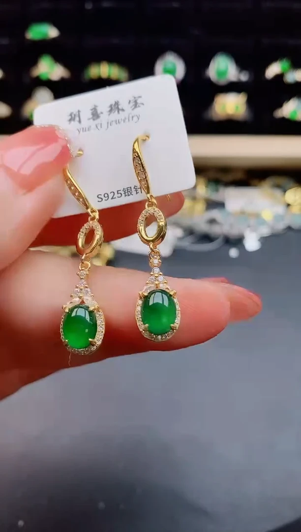 【闪购商品】翡翠耳饰银S925镶嵌21212