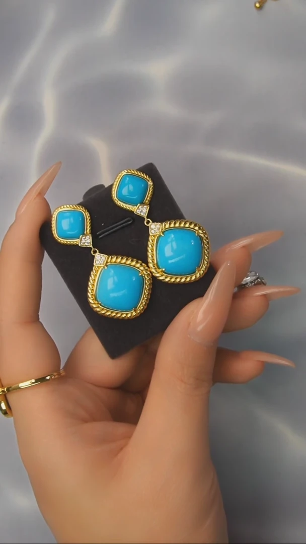 【闪购商品】绿松石耳钉银S925镶嵌发货一件