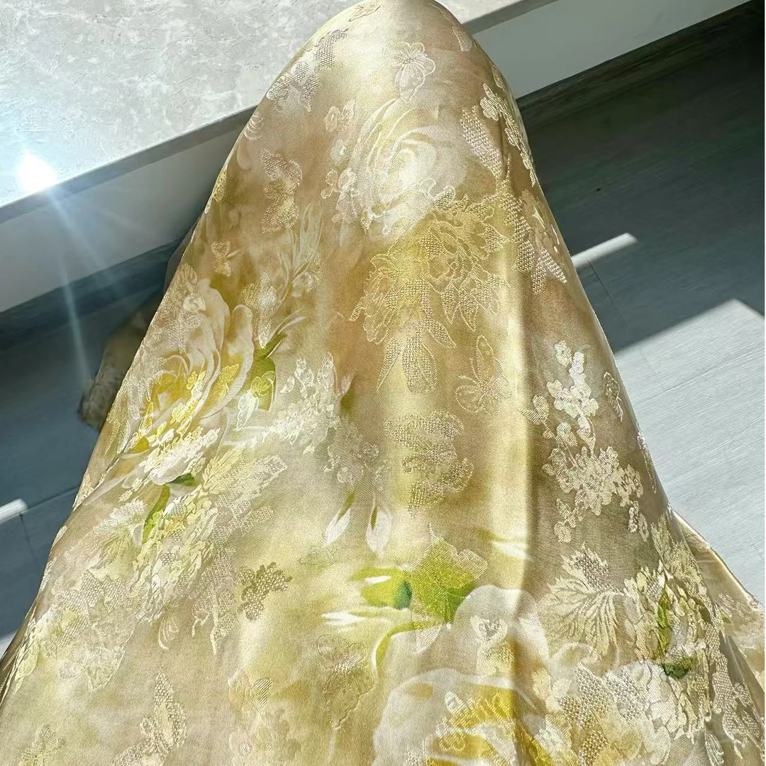 【鎏金玫瑰】布头时装面料花萝香云纱提花绢纺莨纱重磅顺德莨绸