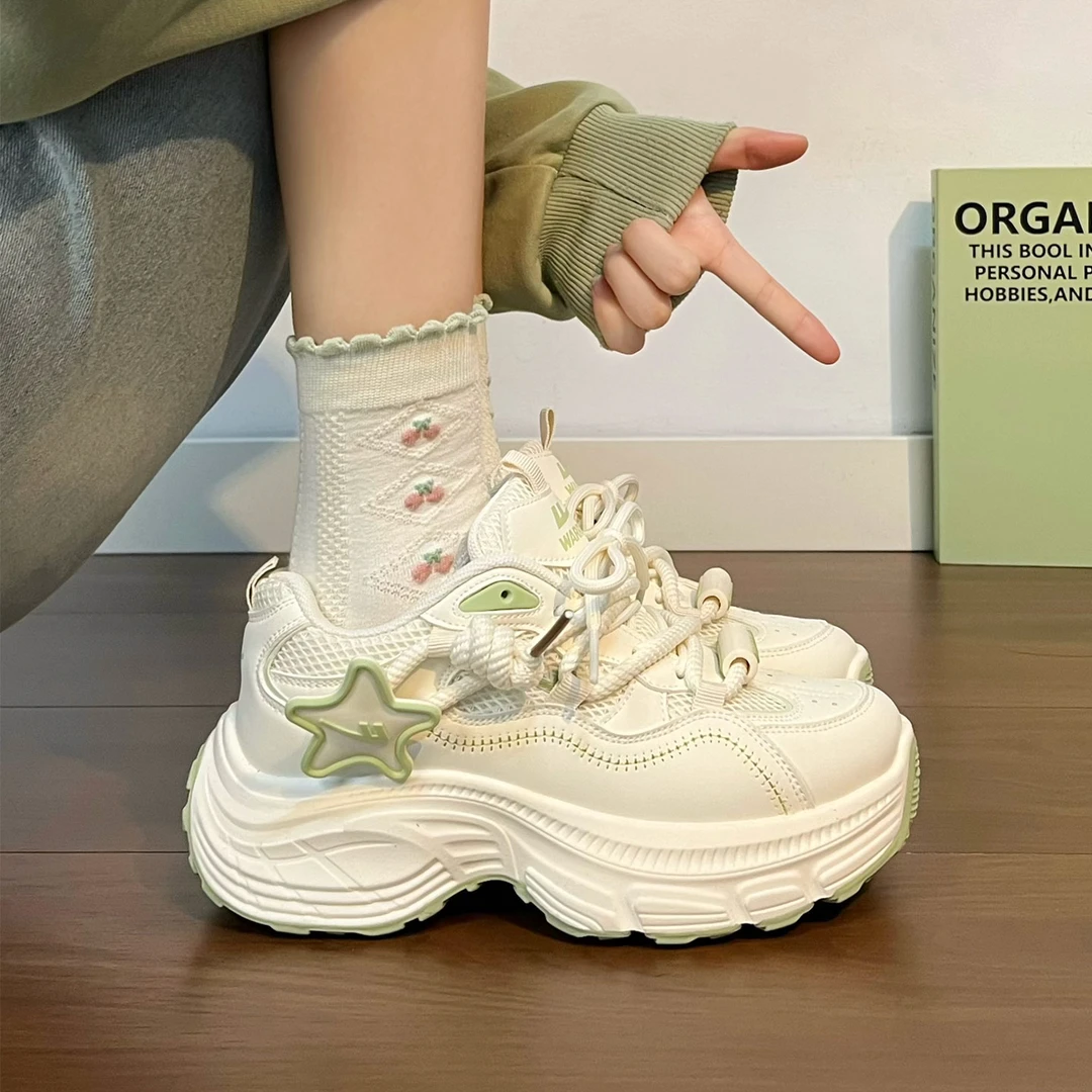 回力薄荷绿老爹鞋女2025新款网面透气休闲鞋时尚百搭厚底运动鞋女