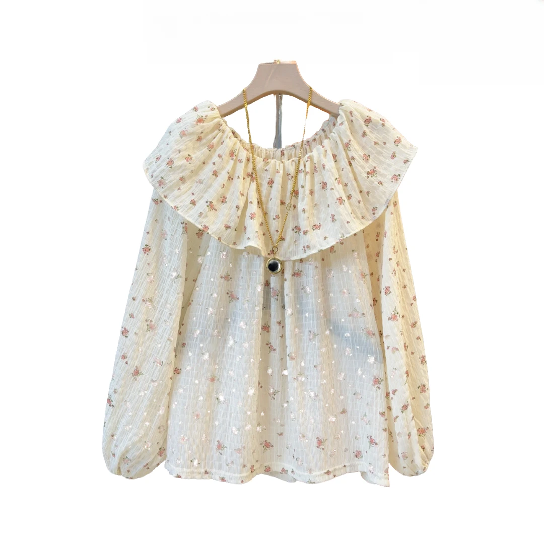 百搭韩系简约休闲碎花打底衫衣长66左右宽松遮肉显瘦洋气时尚甜美