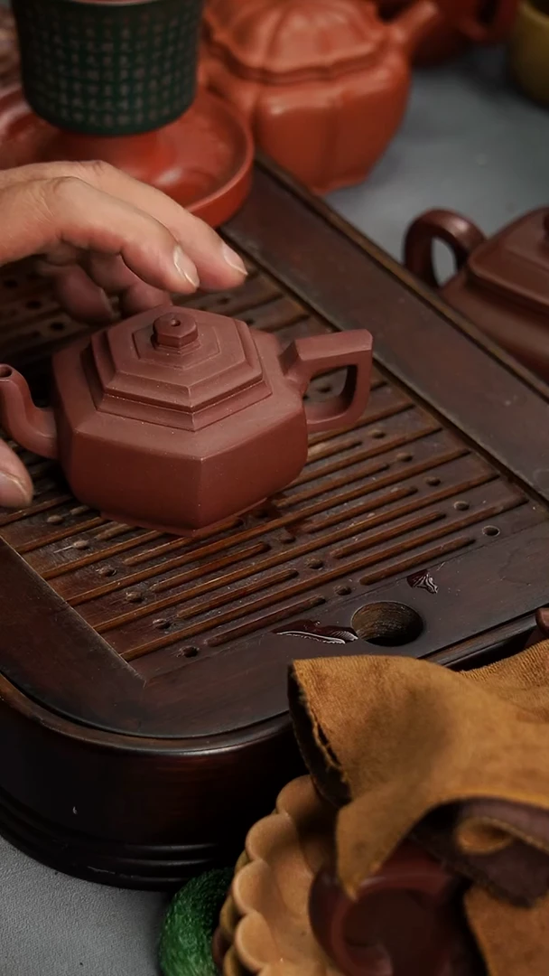 茶壶紫砂宜兴紫砂紫泥六方雪华140毫升