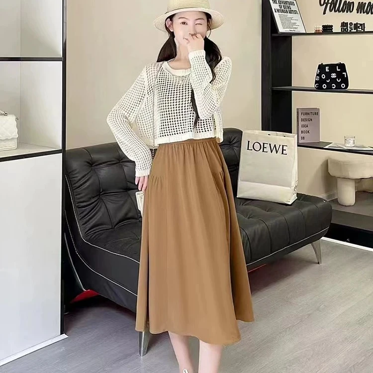 8823连衣裙显瘦气质长袖针织高腰时尚法式拼接百搭百褶两件套