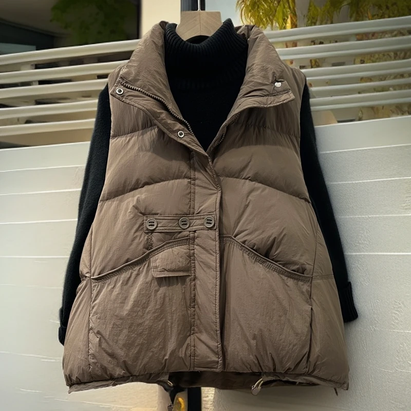 2025秋新款羽绒服马甲女短款时尚洋气韩版立领鸭绒背心马夹外套