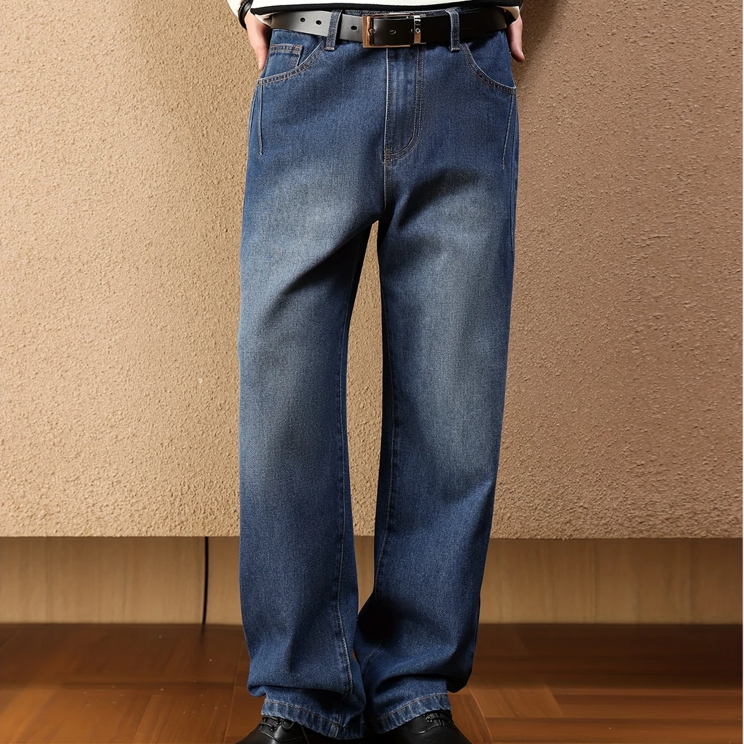 5016水洗牛仔阔腿裤男蓝色宽松