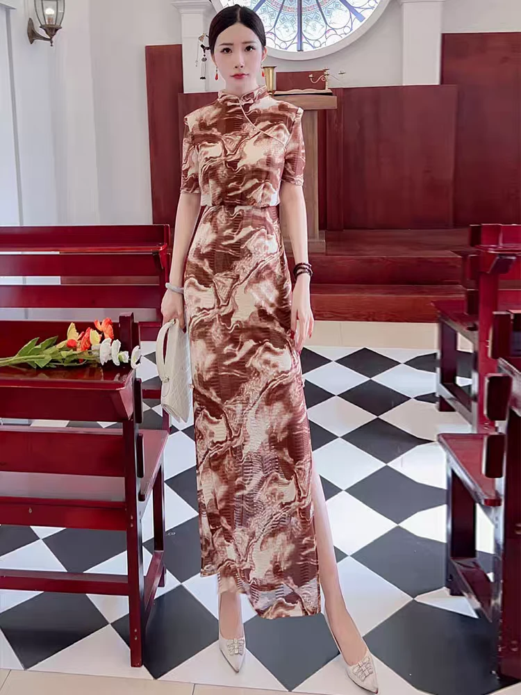 61385-C-3-2-5   新中式国风印花时尚气质修身显瘦高端精致连衣裙