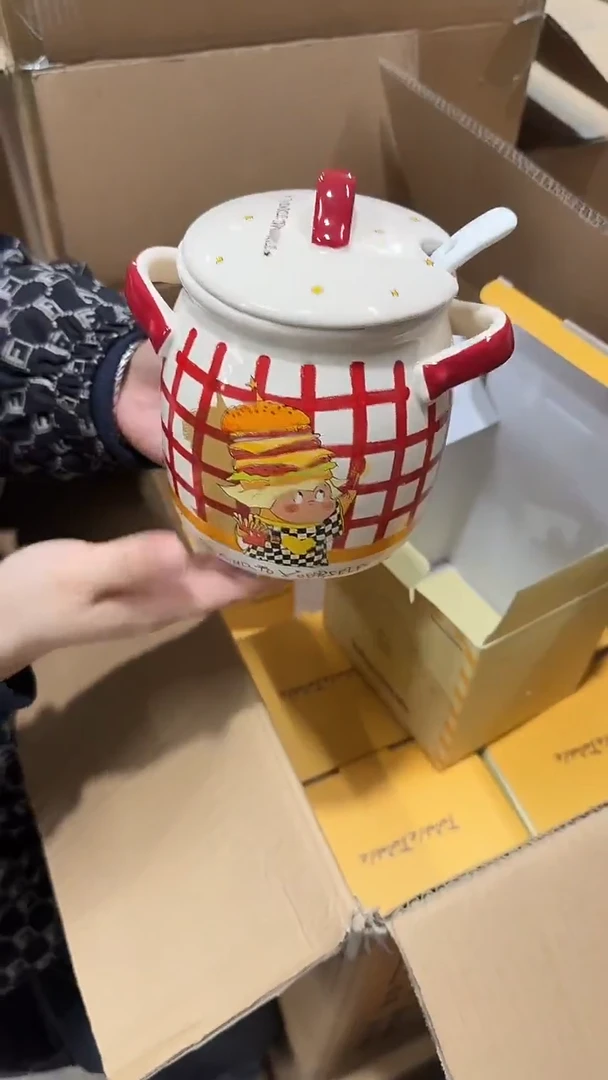 瓷片汉堡星星人猪油罐细格780ml