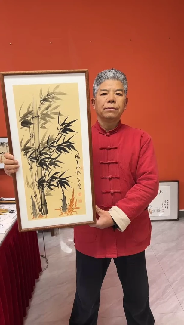书法张富民手绘作品/风生水起//古宣（乌檀木外框）35*70cm左右