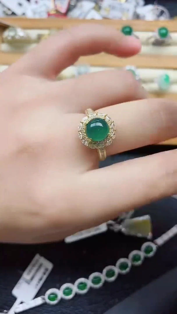 银S925镶嵌戒指翡翠1