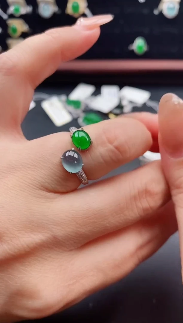 银S925镶嵌戒指翡翠1