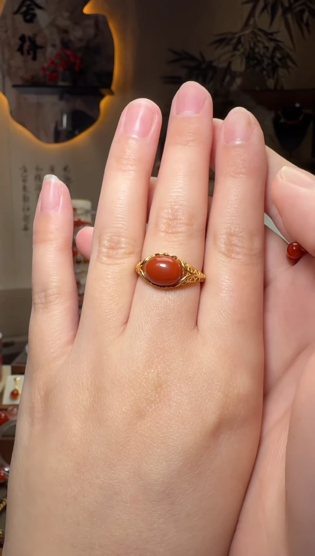 银S925镶嵌原矿无优化无注胶戒指南红玛瑙一个