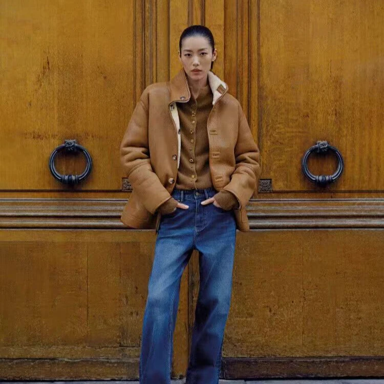 251019【刘雯同款多斯】雅丹风美丽诺皮毛一体正反两穿皮衣24秋冬