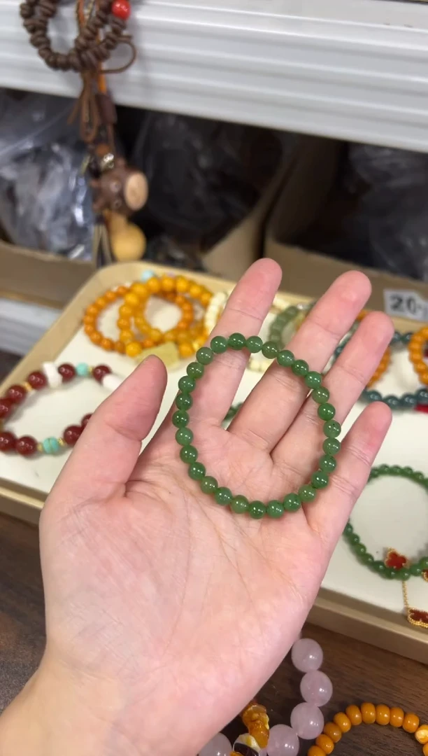 手链未镶嵌和田玉孤品和田碧玉圆珠手链[1330]