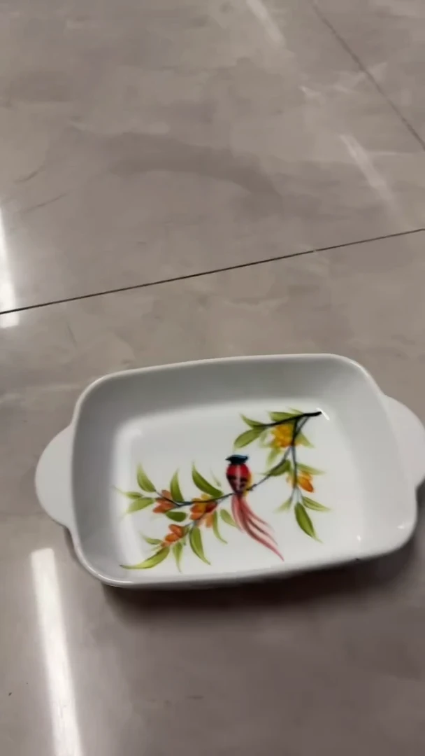 瓷片景德镇高温釉中彩-双耳烤盘