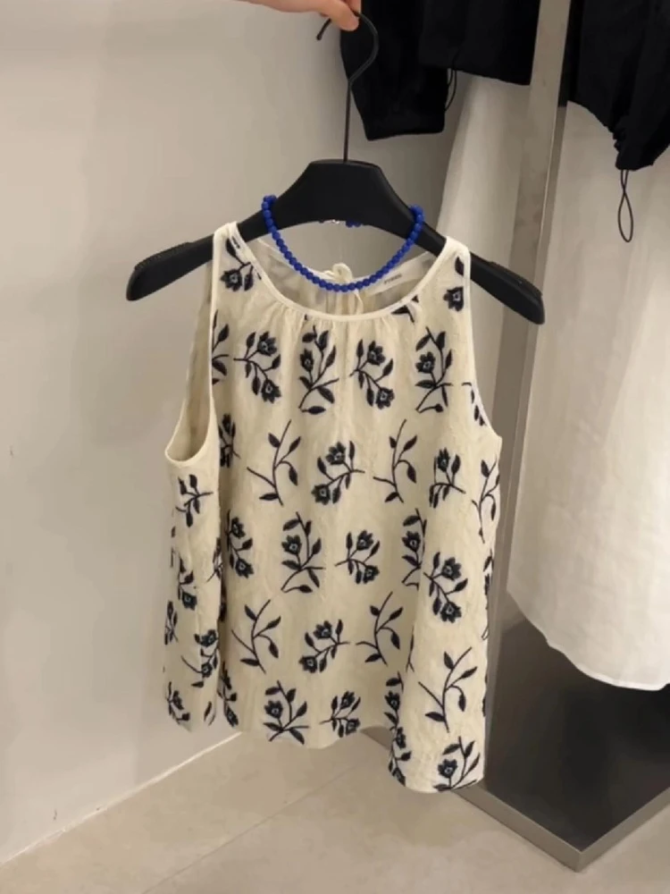 波嬉风设计感小众独特超好看单穿上衣高级感米白色印花衬衫女夏季