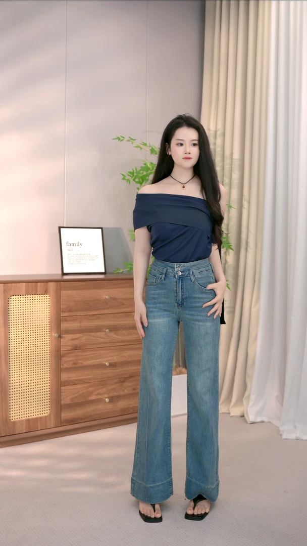 高端微喇牛仔裤女2025春夏新款高腰复古宽松休闲显瘦筒喇裤子C42