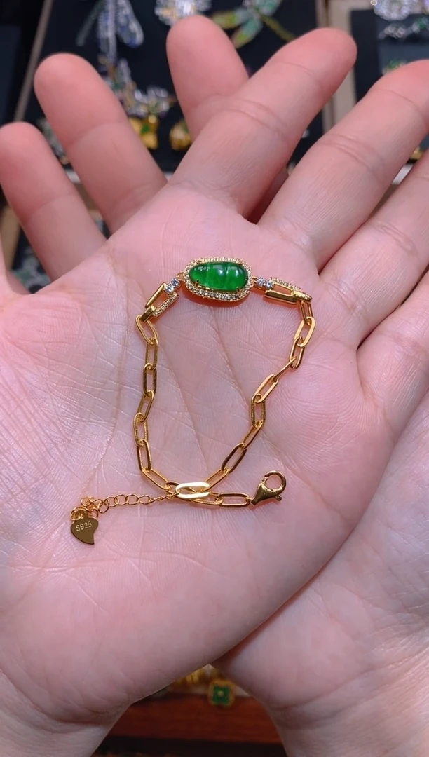 【闪购商品】翡翠手链银S925镶嵌豆子手链