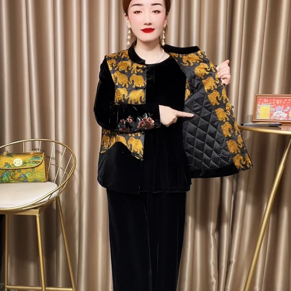 818中老年女装秋冬老妈春秋上新大气精品妈妈拼接马甲