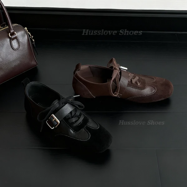 HUSSLOVE 头层牛皮+牛反绒·跟高2.5CM·简约休闲百搭拼接德训鞋