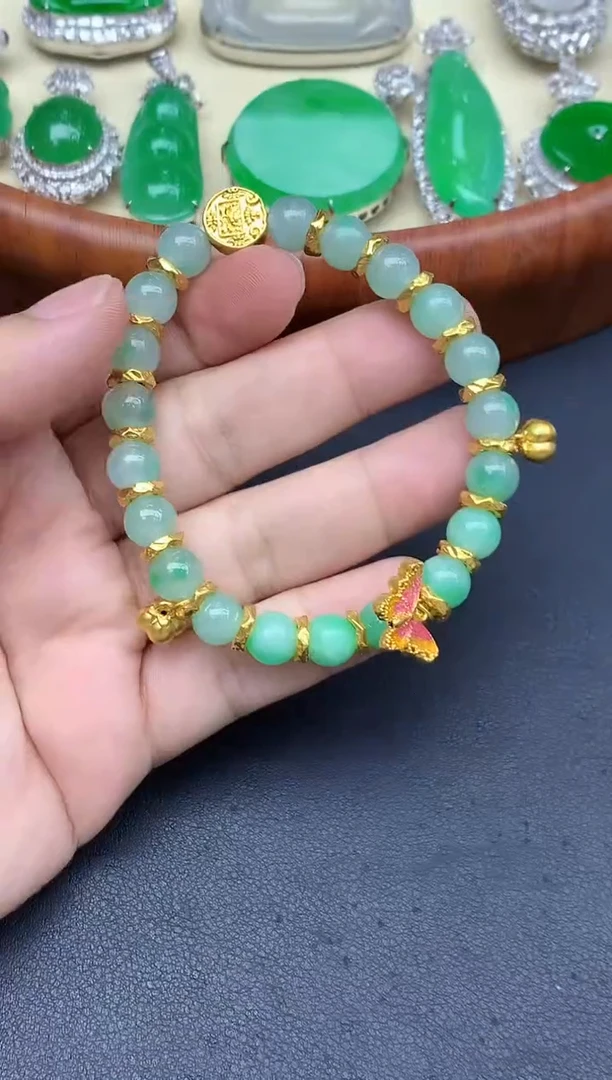 足金镶嵌手链翡翠601-中国好珍宝