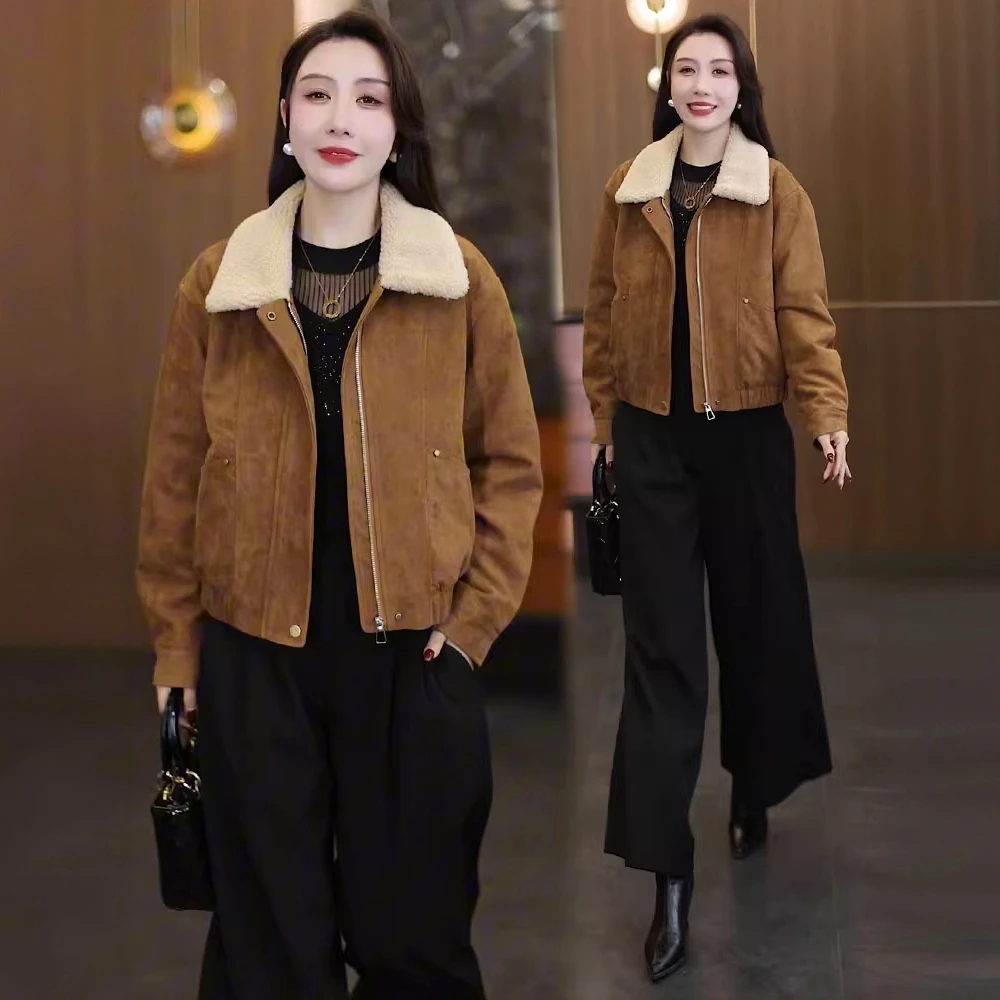 2025年冬季新款保暖宽松女小个子秋冬毛毛夹克短外套毛领棉衣短款