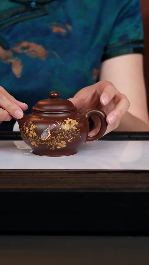 茶壶紫砂nxa紫茄泥泥绘刻字200cc