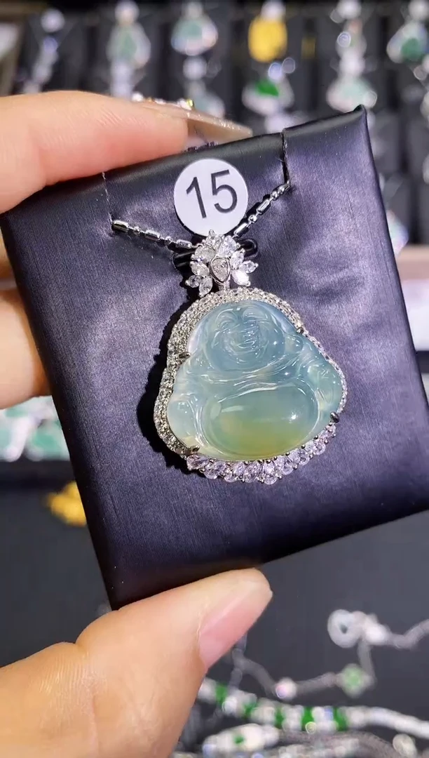 【闪购商品】翡翠吊坠(赠链)银S925镶嵌黄翡飘花佛公