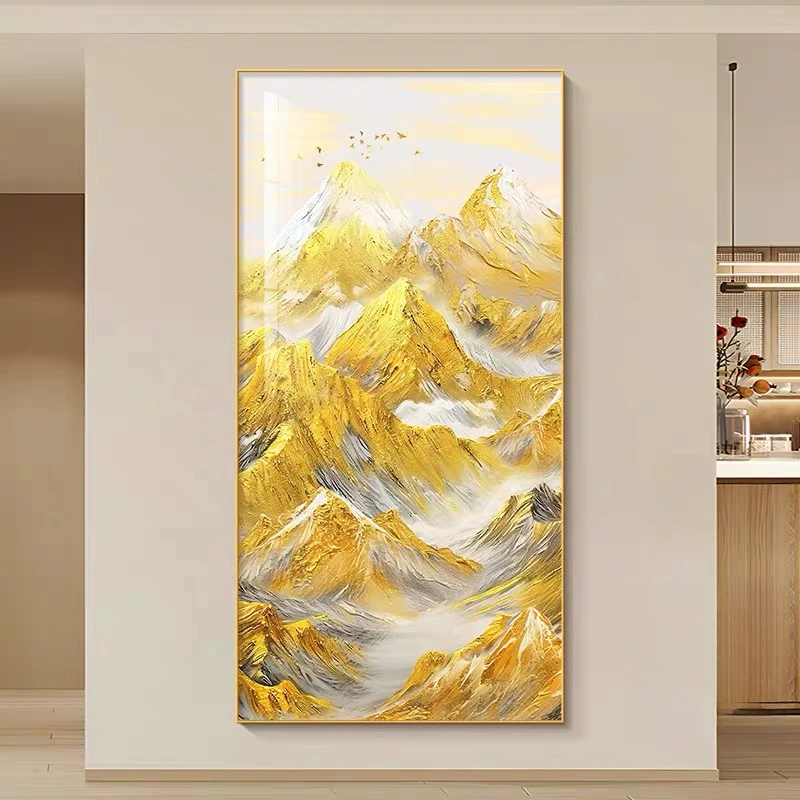 日照金山玄关装饰画现代简约高档手工楼梯间挂画背有靠山客厅壁画