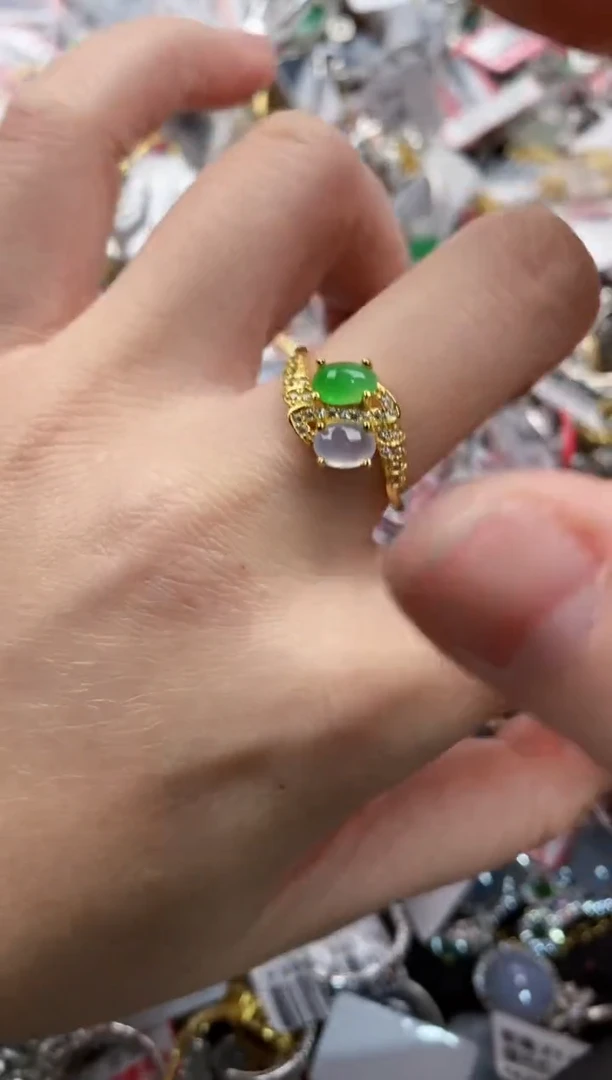银S925镶嵌戒指翡翠5555----7